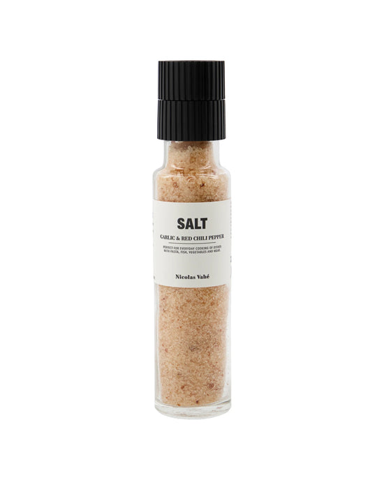 Salz, Knoblauch und rote Chilischote