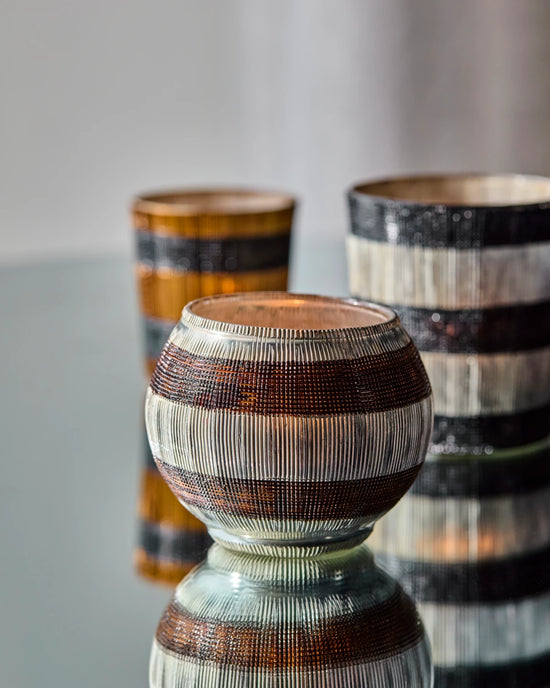 Tealight holder, HDStripe, Silver finish, Brown