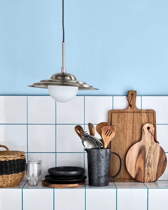 Lampe, HDCoin, Børstet sølvfinish;Mat hvid