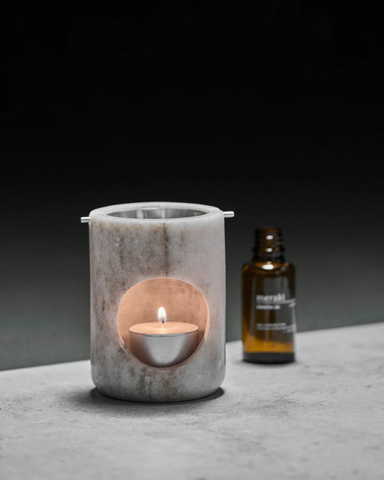 Oliebrænder, MKMarble, Beige, Sølv finish