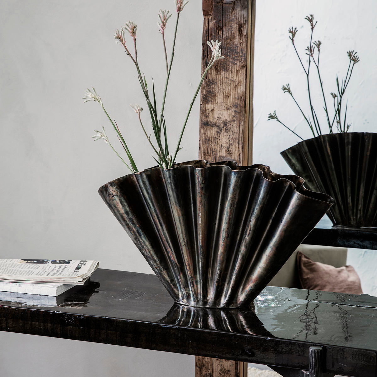 Sculptural Flood metal vase